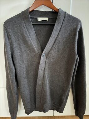Everlane Organic Cotton Relaxed Cardigan Sweater Charcoal Grey Womens XS